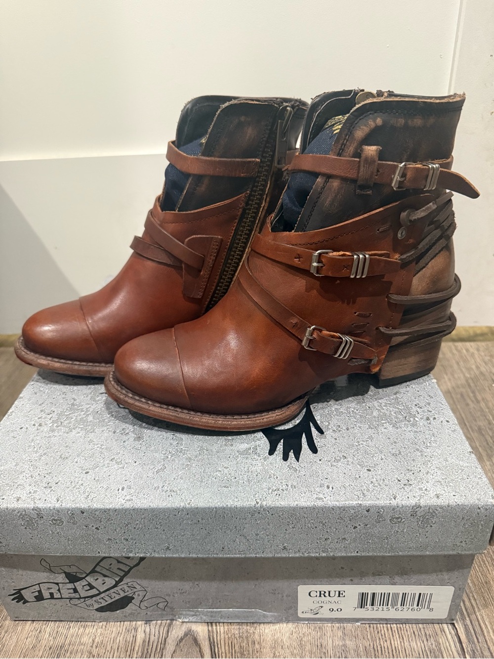 Women's Brown Leather Buckle Ankle Boots -
